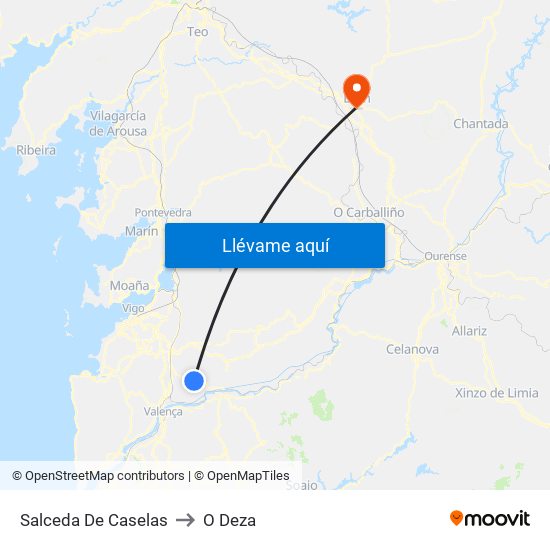 Salceda De Caselas to O Deza map