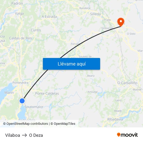 Vilaboa to O Deza map
