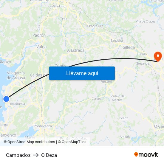 Cambados to O Deza map