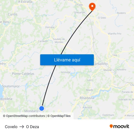 Covelo to O Deza map