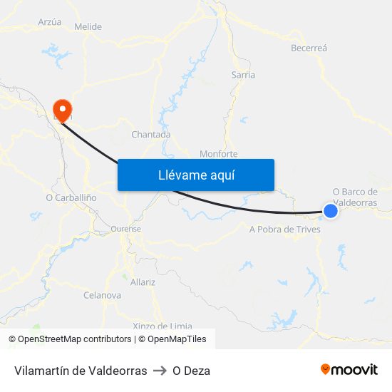 Vilamartín de Valdeorras to O Deza map