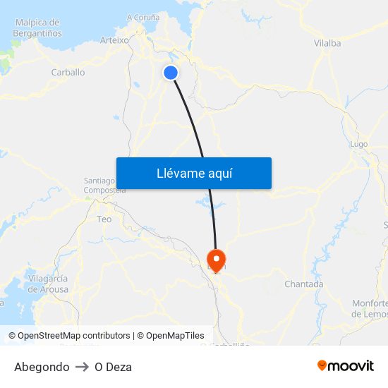 Abegondo to O Deza map