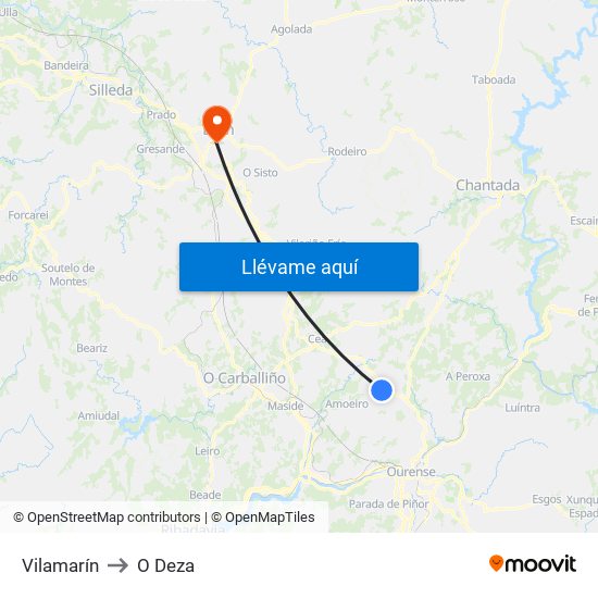Vilamarín to O Deza map