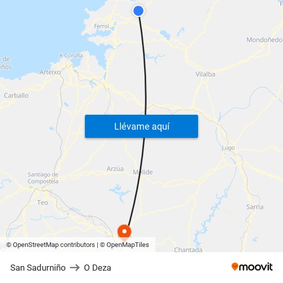 San Sadurniño to O Deza map