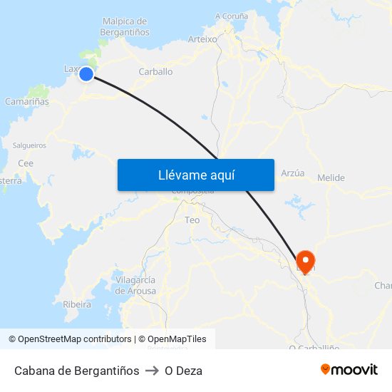 Cabana de Bergantiños to O Deza map