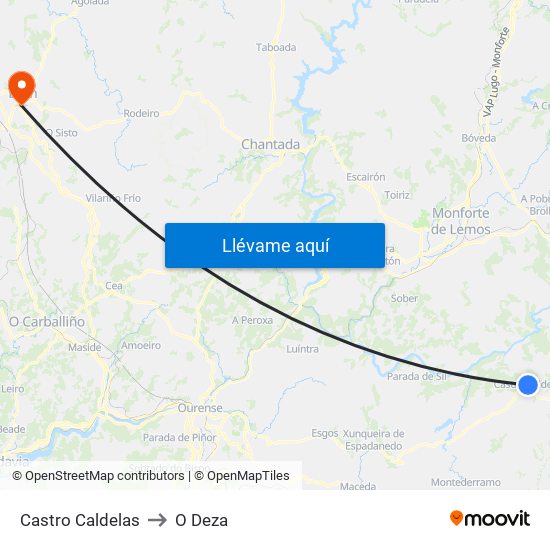 Castro Caldelas to O Deza map