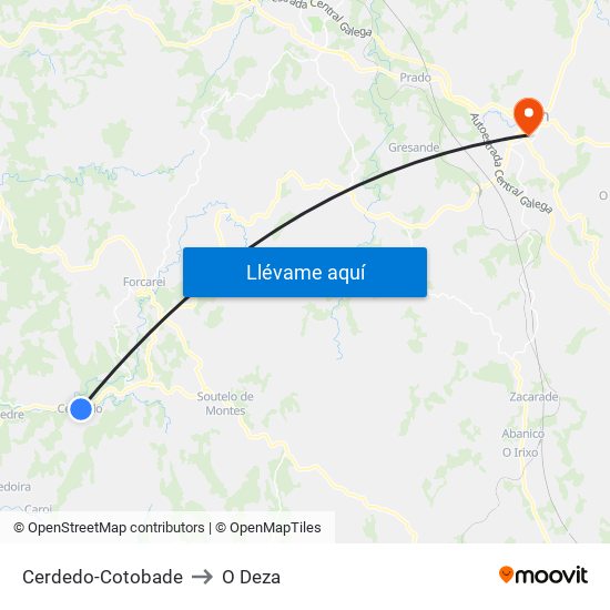 Cerdedo-Cotobade to O Deza map