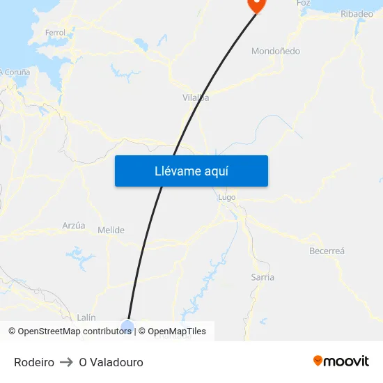 Rodeiro to O Valadouro map
