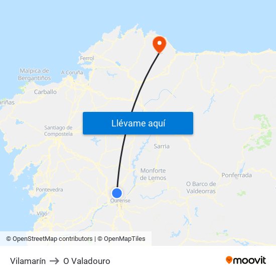 Vilamarín to O Valadouro map