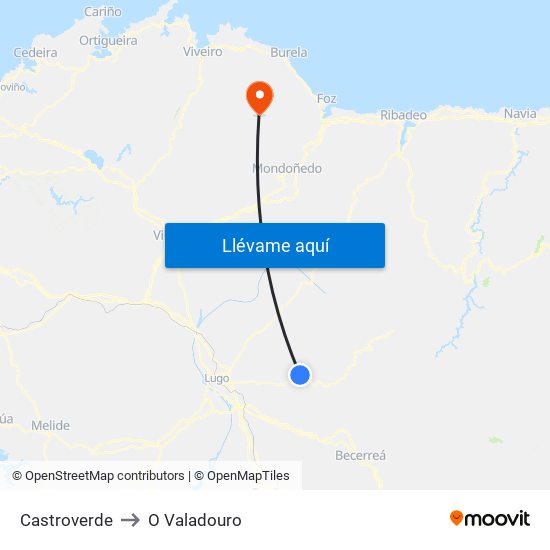 Castroverde to O Valadouro map
