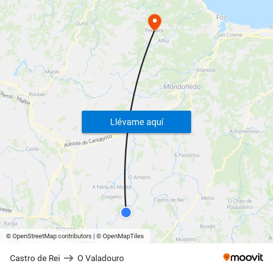 Castro de Rei to O Valadouro map