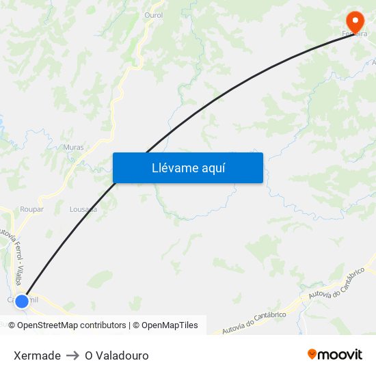 Xermade to O Valadouro map