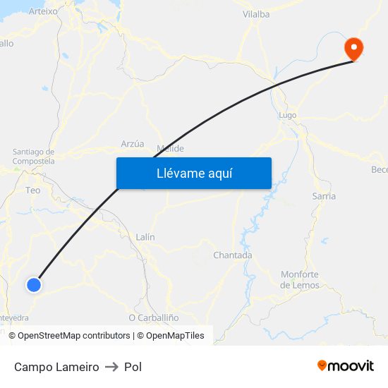 Campo Lameiro to Pol map