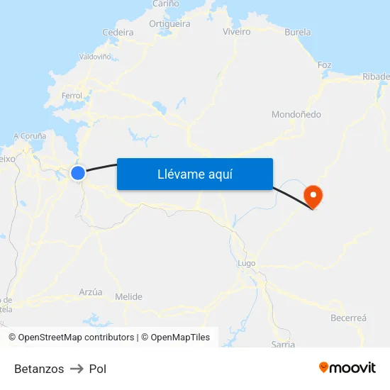Betanzos to Pol map