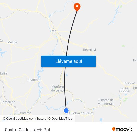 Castro Caldelas to Pol map