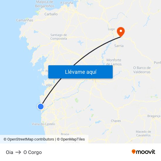 Oia to O Corgo map