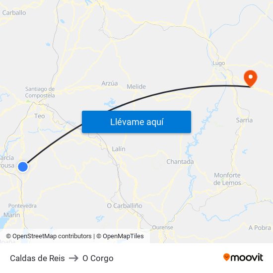 Caldas de Reis to O Corgo map