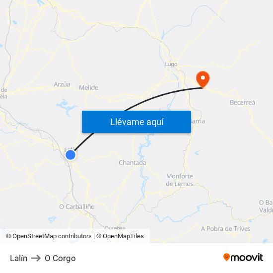 Lalín to O Corgo map