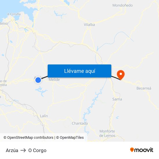 Arzúa to O Corgo map