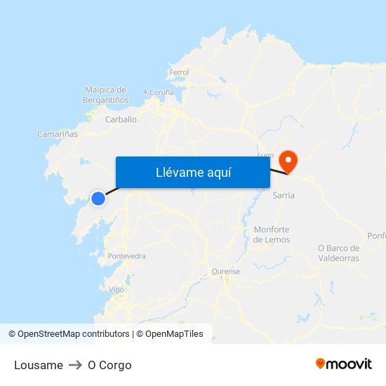 Lousame to O Corgo map