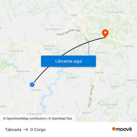 Taboada to O Corgo map