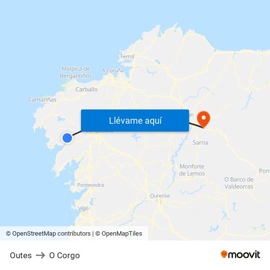 Outes to O Corgo map