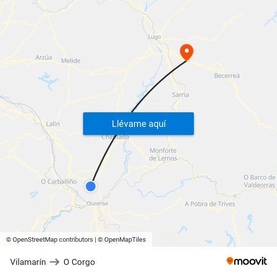 Vilamarín to O Corgo map