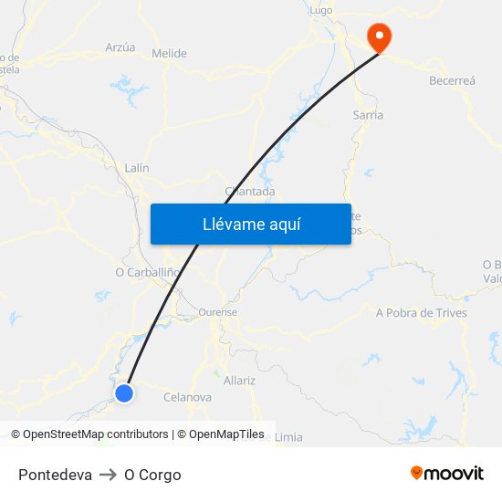 Pontedeva to O Corgo map