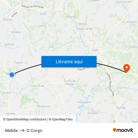 Melide to O Corgo map