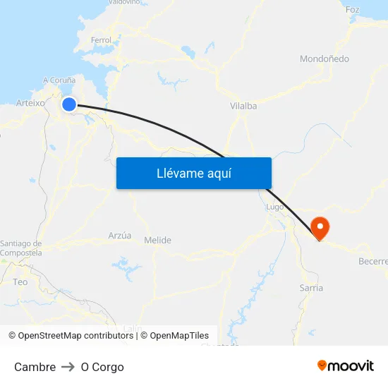 Cambre to O Corgo map
