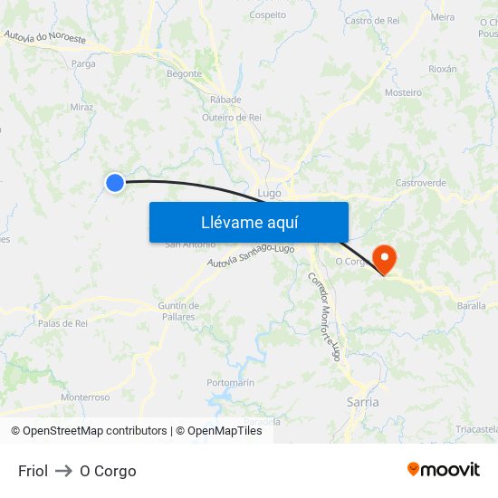 Friol to O Corgo map
