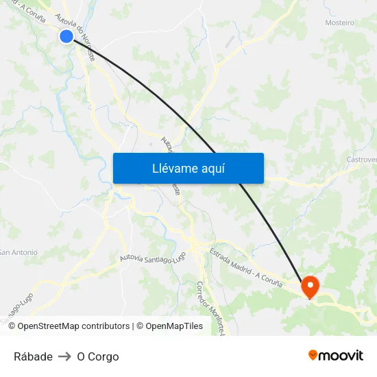 Rábade to O Corgo map