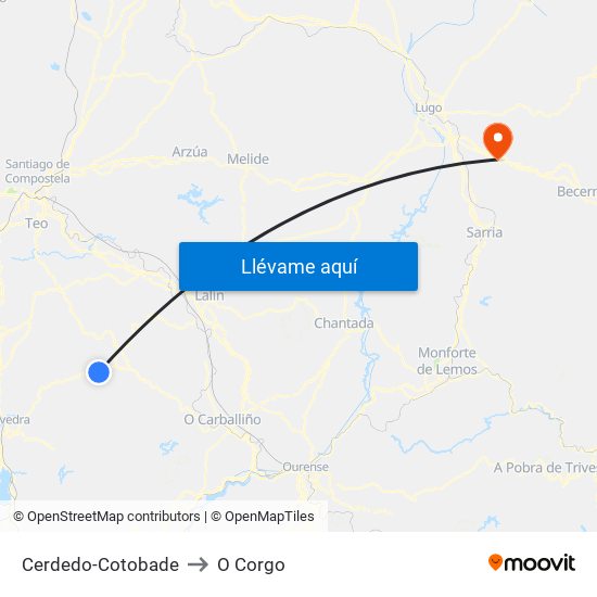 Cerdedo-Cotobade to O Corgo map