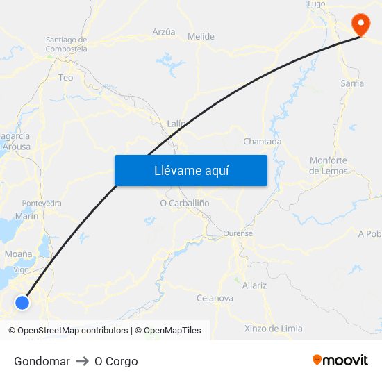 Gondomar to O Corgo map