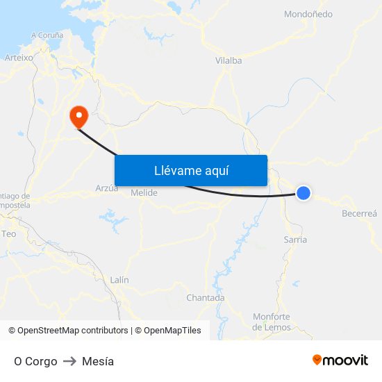 O Corgo to Mesía map