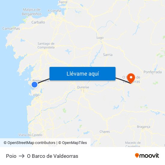 Poio to O Barco de Valdeorras map