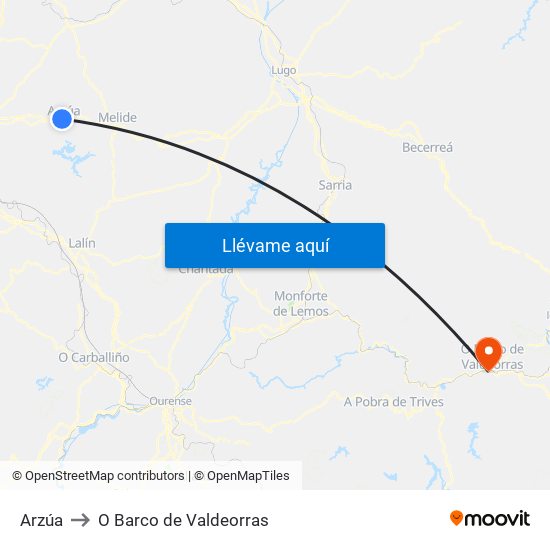 Arzúa to O Barco de Valdeorras map