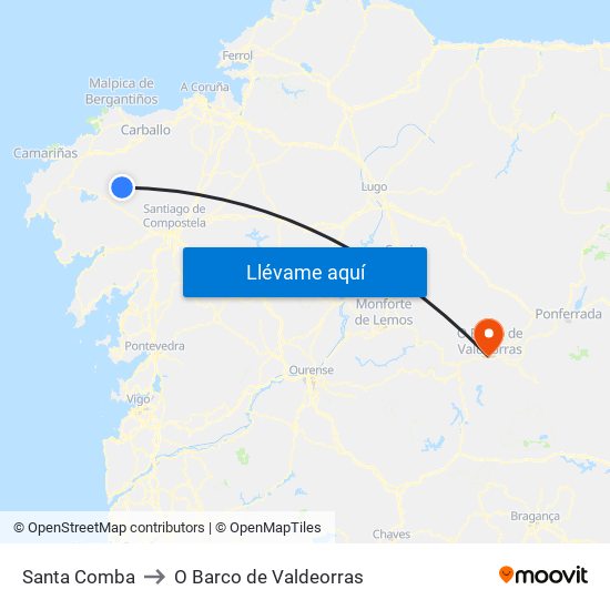 Santa Comba to O Barco de Valdeorras map