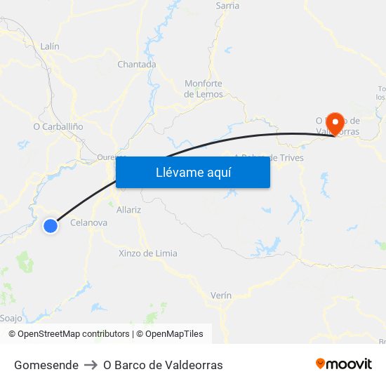 Gomesende to O Barco de Valdeorras map