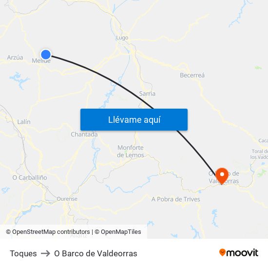 Toques to O Barco de Valdeorras map