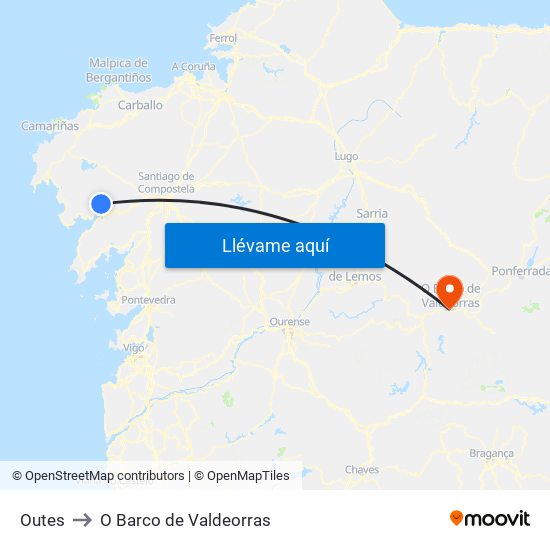 Outes to O Barco de Valdeorras map