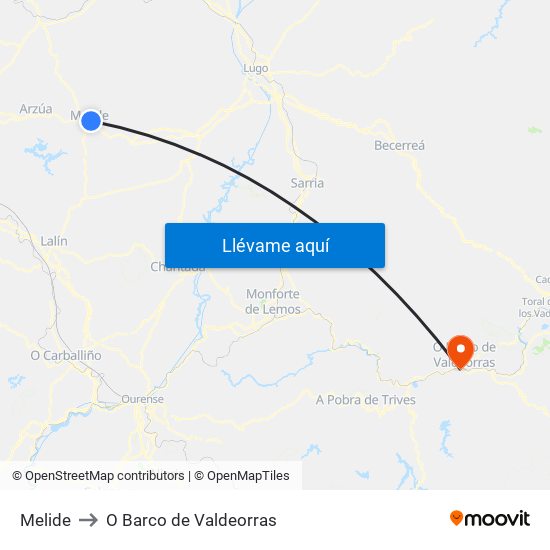 Melide to O Barco de Valdeorras map