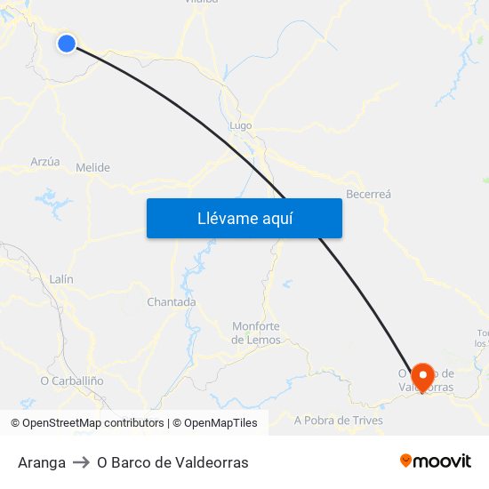 Aranga to O Barco de Valdeorras map
