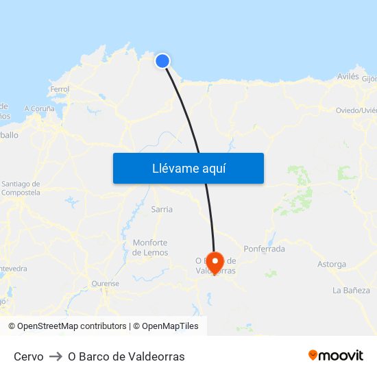 Cervo to O Barco de Valdeorras map