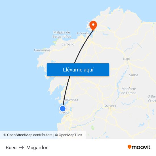 Bueu to Mugardos map