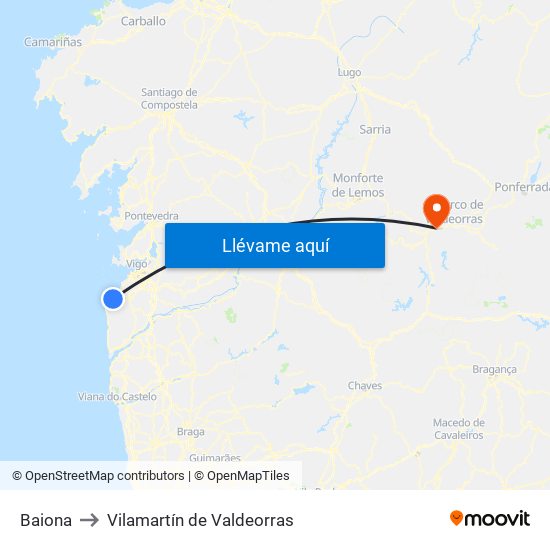 Baiona to Vilamartín de Valdeorras map