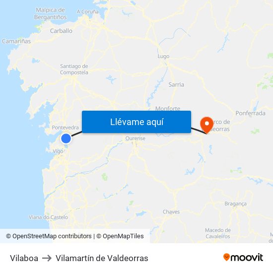 Vilaboa to Vilamartín de Valdeorras map