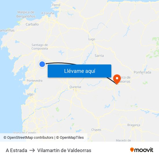 A Estrada to Vilamartín de Valdeorras map