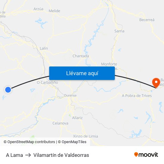 A Lama to Vilamartín de Valdeorras map