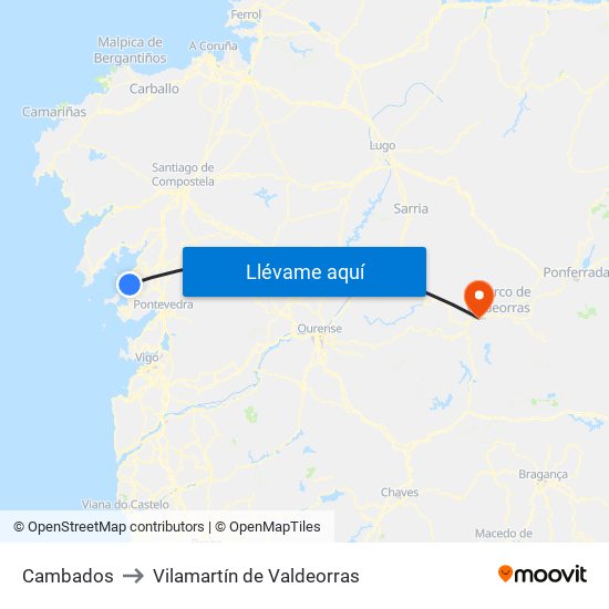 Cambados to Vilamartín de Valdeorras map